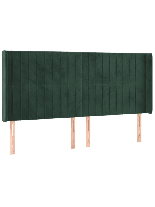 Gultas galvgalis ar led, 203x16x118/128 cm, tumši zaļš samts