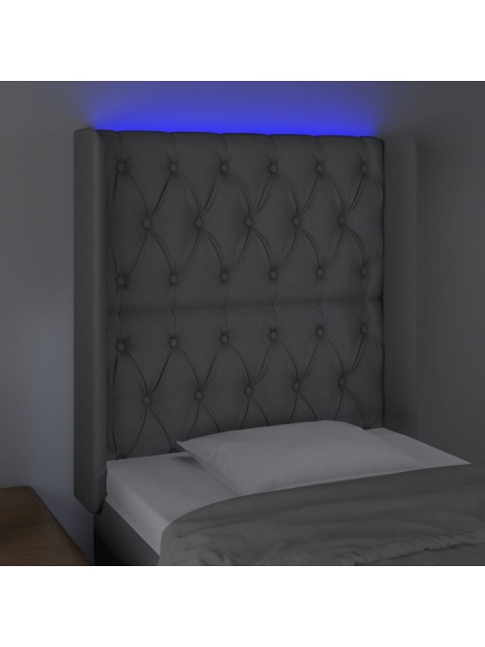 Gultas galvgalis ar led, 83x16x118/128 cm, gaiši pelēks audums