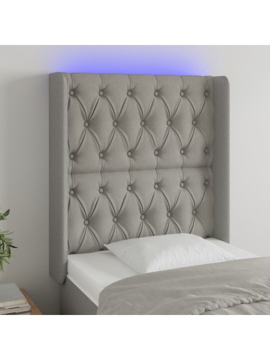 Gultas galvgalis ar led, 83x16x118/128 cm, gaiši pelēks audums