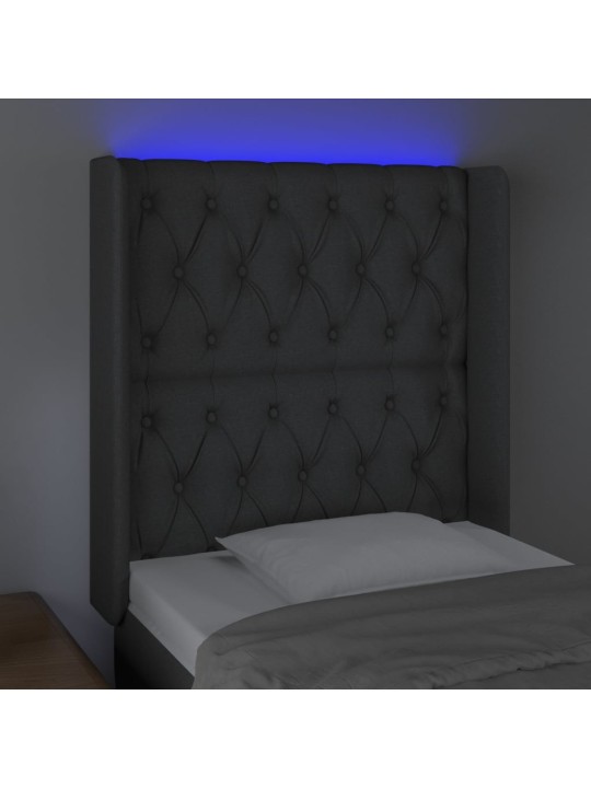 Gultas galvgalis ar led, 83x16x118/128 cm, tumši pelēks audums