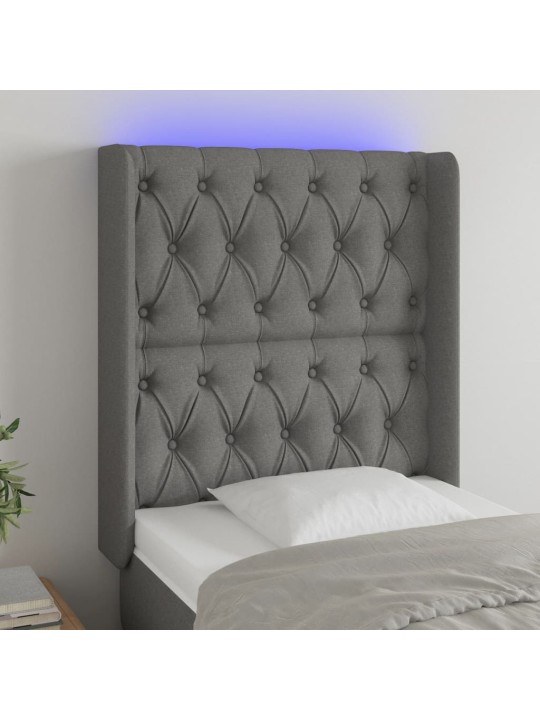 Gultas galvgalis ar led, 83x16x118/128 cm, tumši pelēks audums