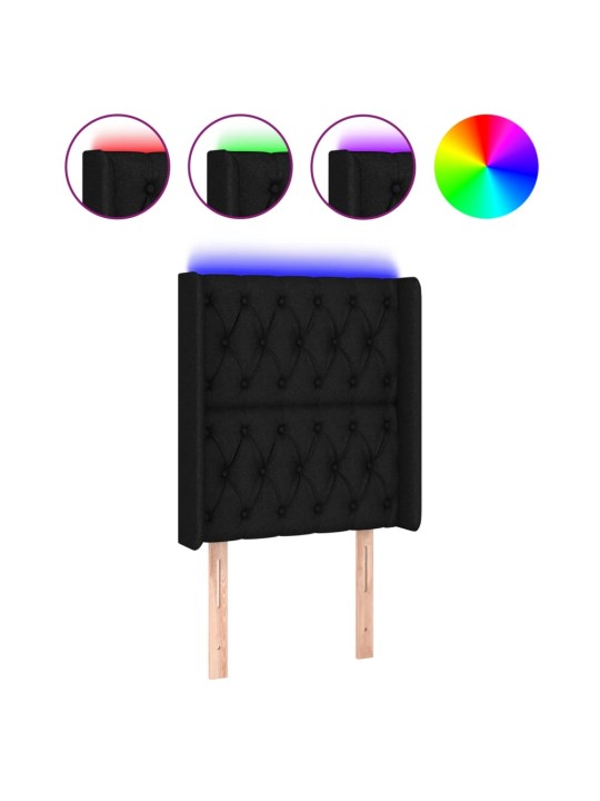 Gultas galvgalis ar LED, 83x16x118/128 cm, melns audums