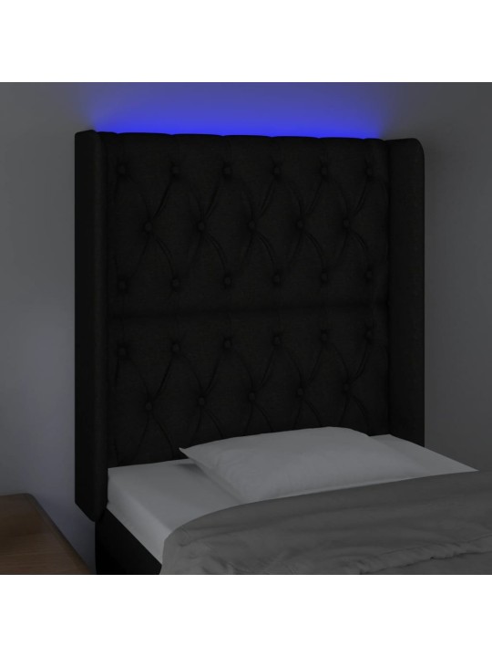 Gultas galvgalis ar LED, 83x16x118/128 cm, melns audums