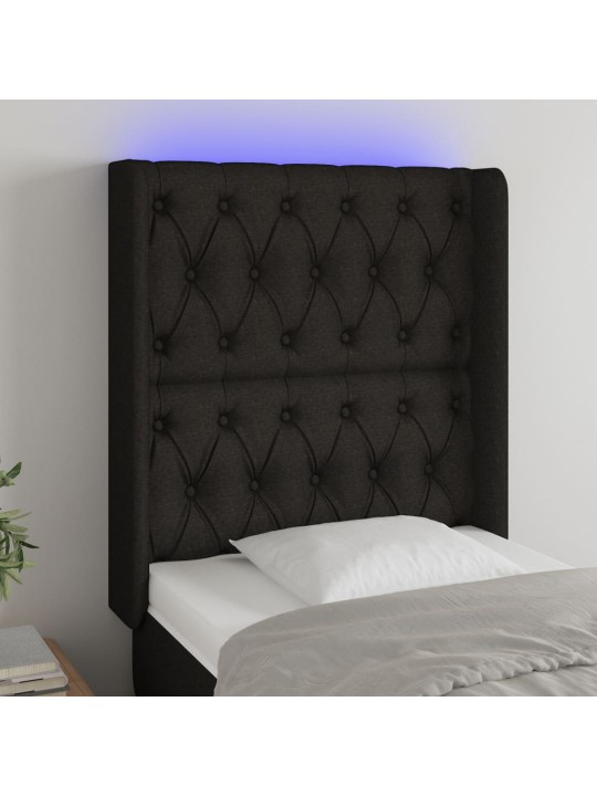 Gultas galvgalis ar LED, 83x16x118/128 cm, melns audums