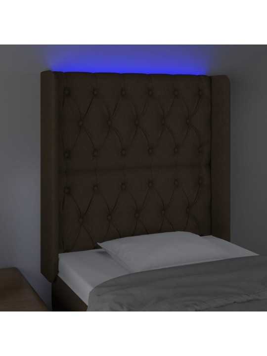 Gultas galvgalis ar led, 83x16x118/128 cm, tumši brūns audums