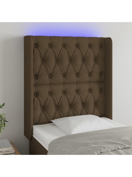 Gultas galvgalis ar led, 83x16x118/128 cm, tumši brūns audums