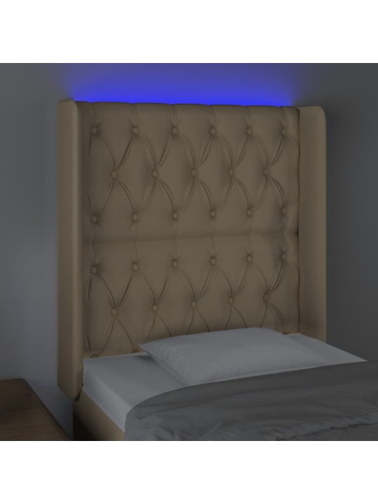 Gultas galvgalis ar led, 83x16x118/128 cm, krēmkrāsas audums