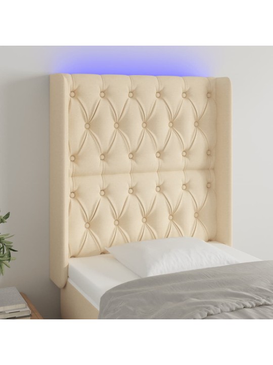Gultas galvgalis ar led, 83x16x118/128 cm, krēmkrāsas audums