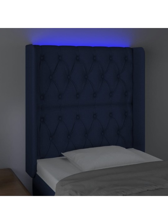 Gultas galvgalis ar LED, 83x16x118/128 cm, zils audums
