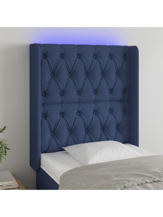 Gultas galvgalis ar LED, 83x16x118/128 cm, zils audums