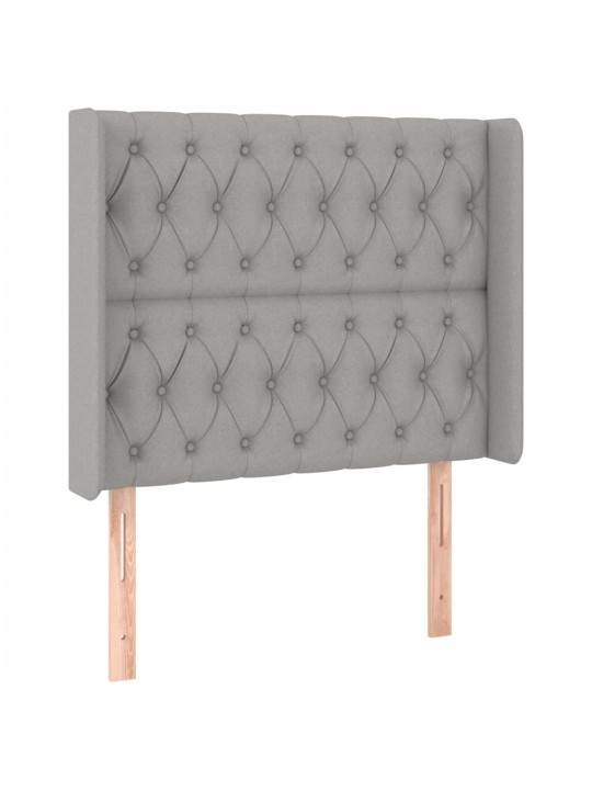 Gultas galvgalis ar led, 93x16x118/128 cm, gaiši pelēks audums