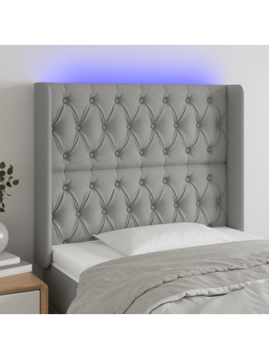 Gultas galvgalis ar led, 93x16x118/128 cm, gaiši pelēks audums