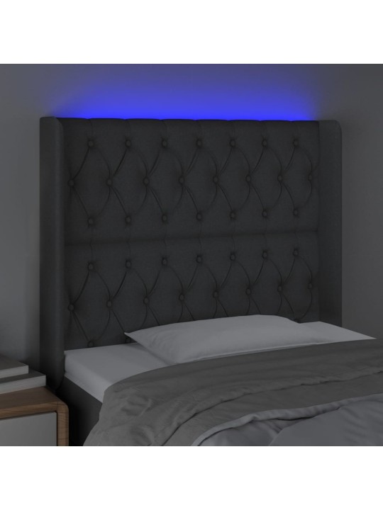 Gultas galvgalis ar led, 93x16x118/128 cm, tumši pelēks audums