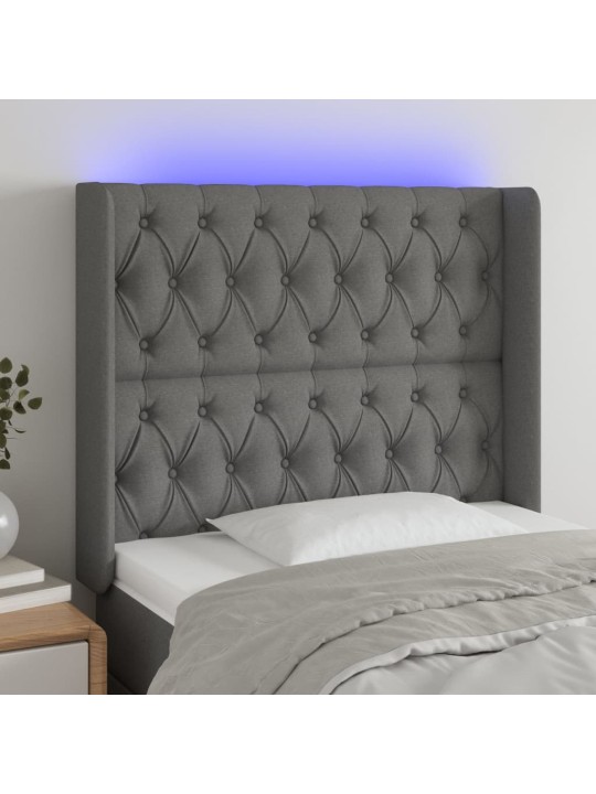 Gultas galvgalis ar led, 93x16x118/128 cm, tumši pelēks audums