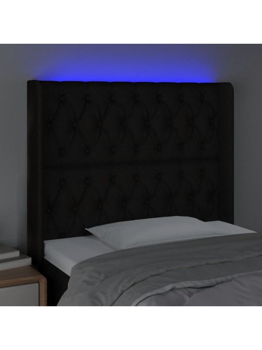 Gultas galvgalis ar LED, 93x16x118/128 cm, melns audums