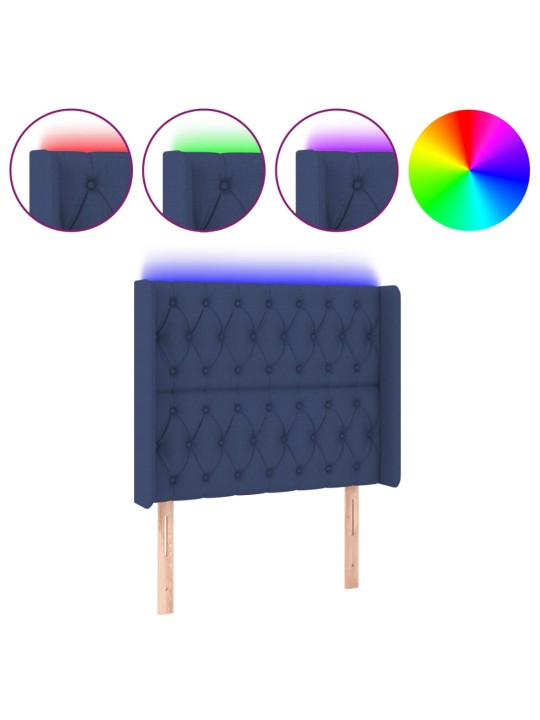 Gultas galvgalis ar led, 93x16x118/128 cm, zils audums