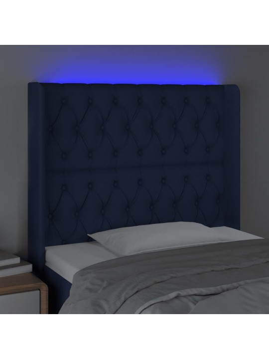 Gultas galvgalis ar led, 93x16x118/128 cm, zils audums