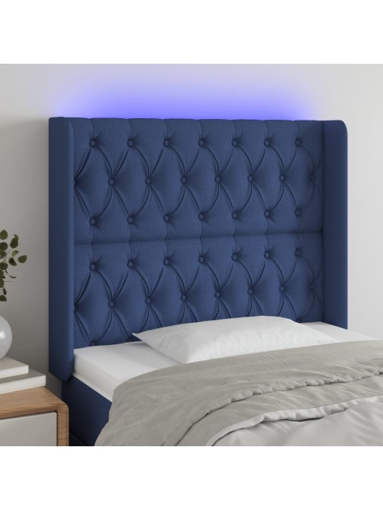 Gultas galvgalis ar led, 93x16x118/128 cm, zils audums