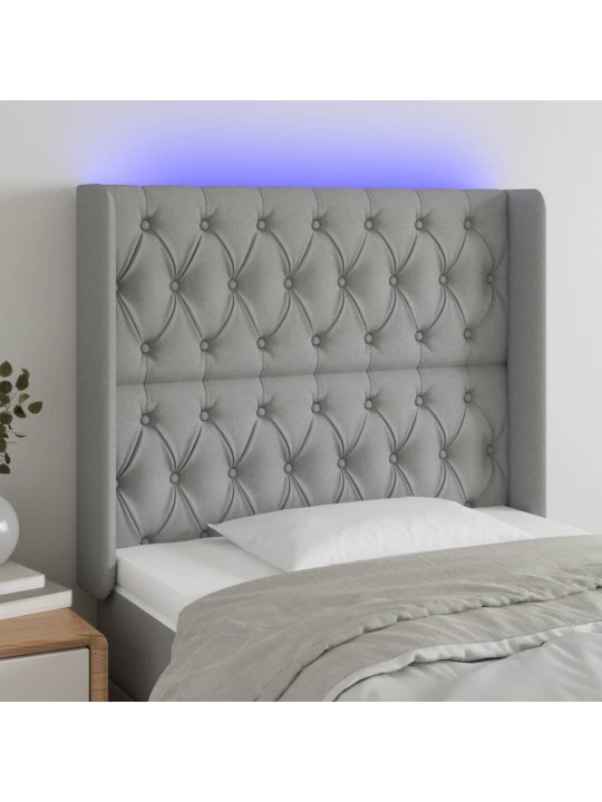 Gultas galvgalis ar LED, 103x16x118/128 cm, gaiši pelēks audums