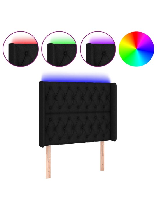 Gultas galvgalis ar LED, 103x16x118/128 cm, melns audums