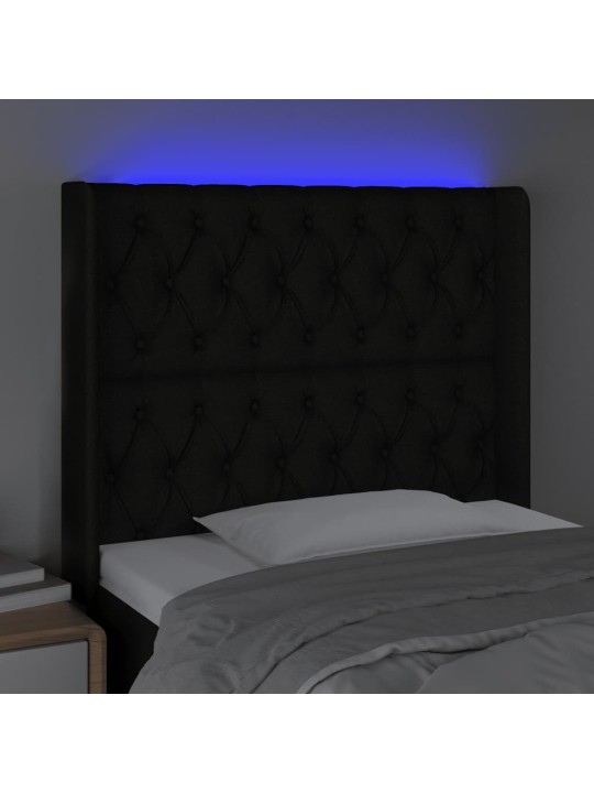 Gultas galvgalis ar LED, 103x16x118/128 cm, melns audums