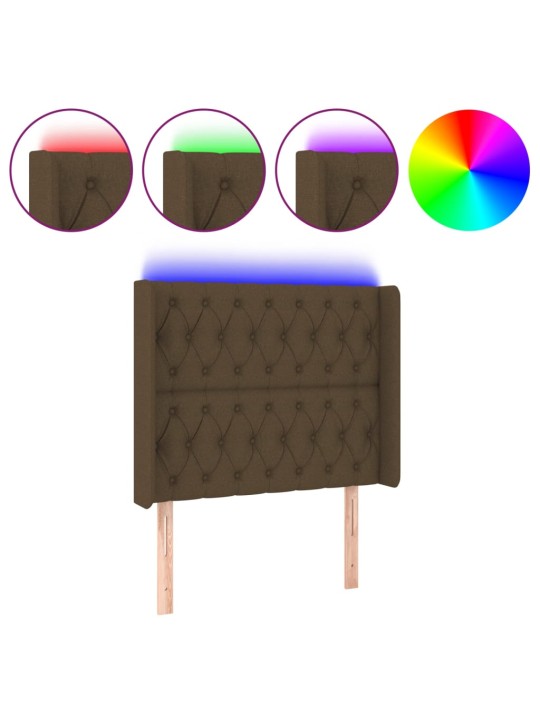 Gultas galvgalis ar LED, 103x16x118/128 cm, tumši brūns audums