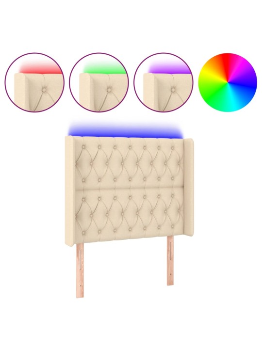 Gultas galvgalis ar LED, 103x16x118/128 cm, krēmkrāsas audums