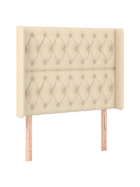 Gultas galvgalis ar LED, 103x16x118/128 cm, krēmkrāsas audums