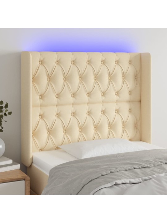 Gultas galvgalis ar LED, 103x16x118/128 cm, krēmkrāsas audums