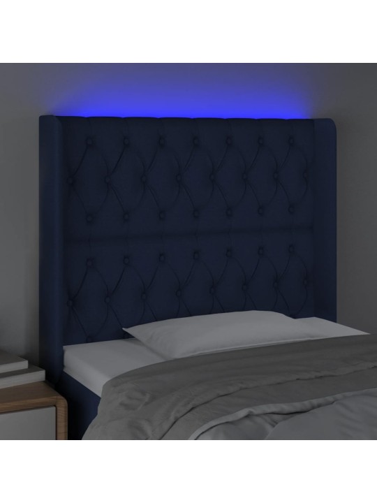 Gultas galvgalis ar LED, 103x16x118/128 cm, zils audums