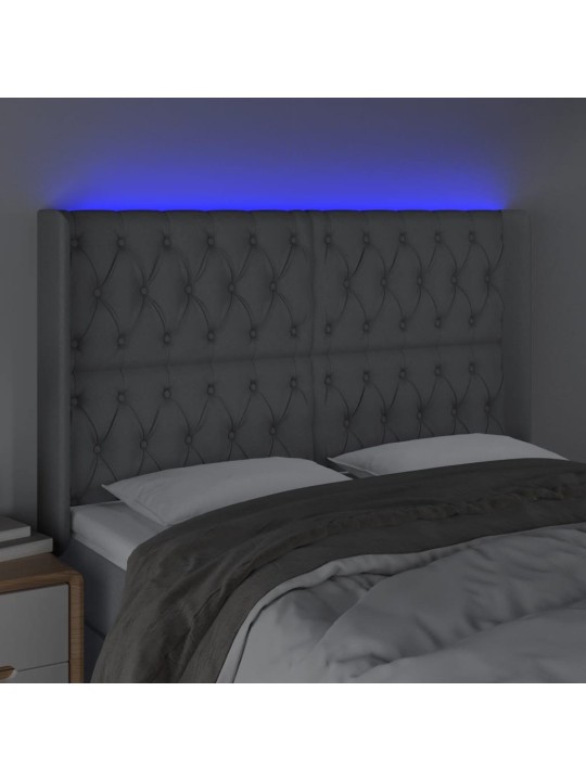 Gultas galvgalis ar LED, 147x16x118/128 cm, gaiši pelēks audums