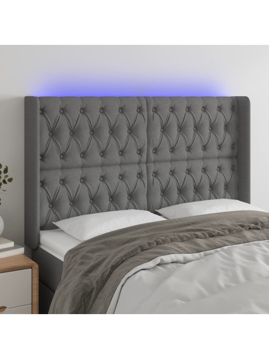 Gultas galvgalis ar LED, 147x16x118/128 cm, tumši pelēks audums