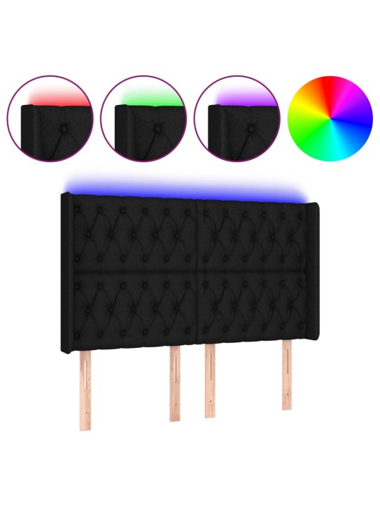 Gultas galvgalis ar LED, 147x16x118/128 cm, melns audums
