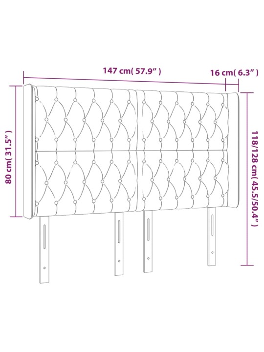 Gultas galvgalis ar LED, 147x16x118/128 cm, melns audums