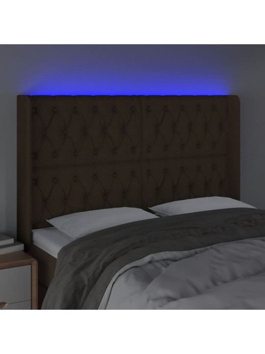 Gultas galvgalis ar LED, 147x16x118/128 cm, tumši brūns audums