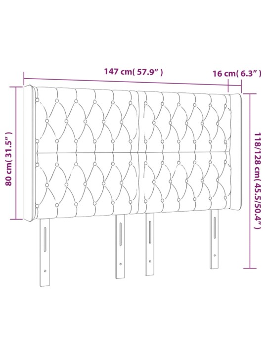 Gultas galvgalis ar LED, 147x16x118/128 cm, tumši brūns audums