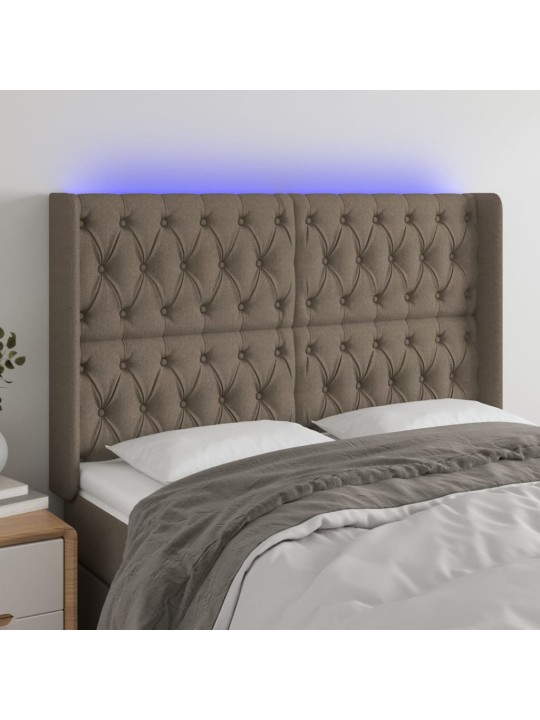 Gultas galvgalis ar led, 147x16x118/128 cm, pelēkbrūns audums