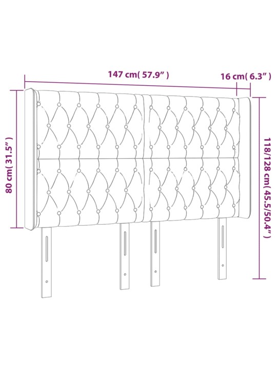Gultas galvgalis ar LED, 147x16x118/128 cm, krēmkrāsas audums