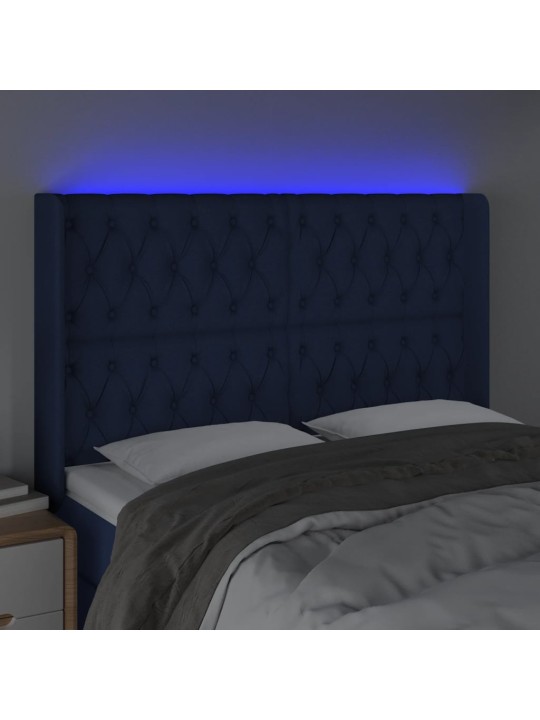 Gultas galvgalis ar LED, 147x16x118/128 cm, zils audums