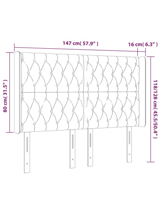 Gultas galvgalis ar LED, 147x16x118/128 cm, zils audums