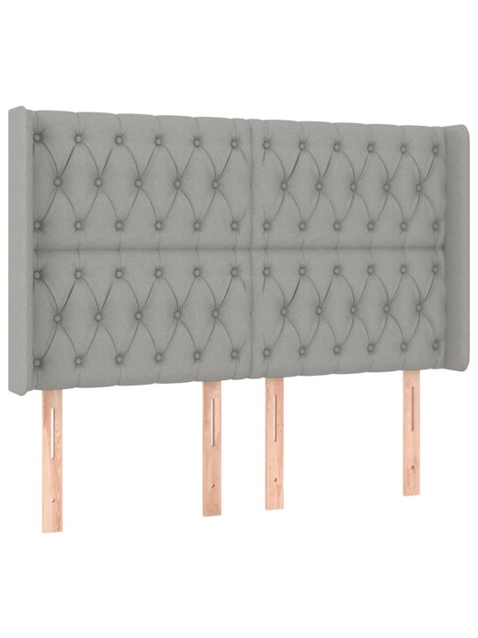 Gultas galvgalis ar LED, 163x16x118/128 cm, gaiši pelēks audums
