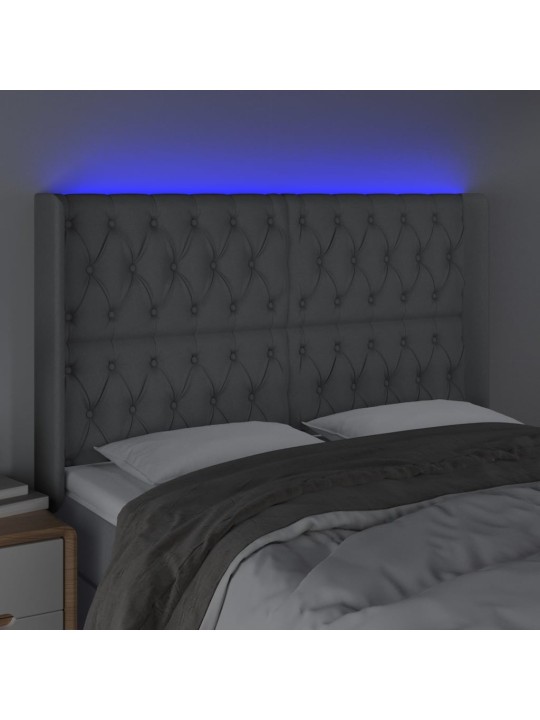 Gultas galvgalis ar LED, 163x16x118/128 cm, gaiši pelēks audums