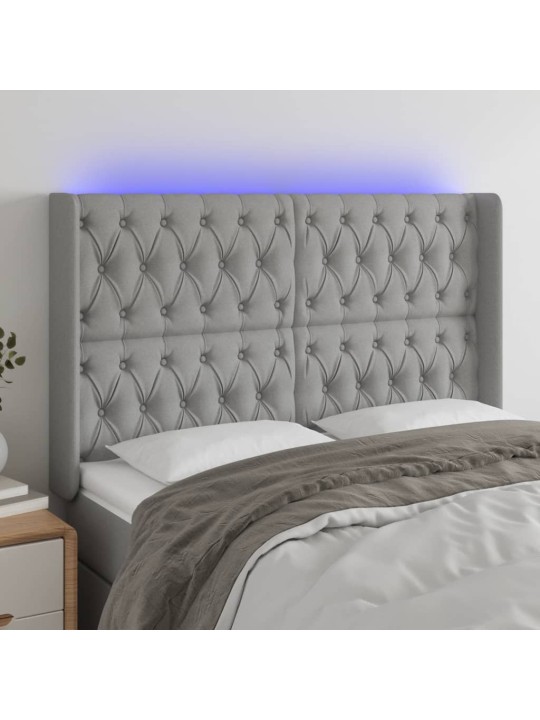 Gultas galvgalis ar LED, 163x16x118/128 cm, gaiši pelēks audums