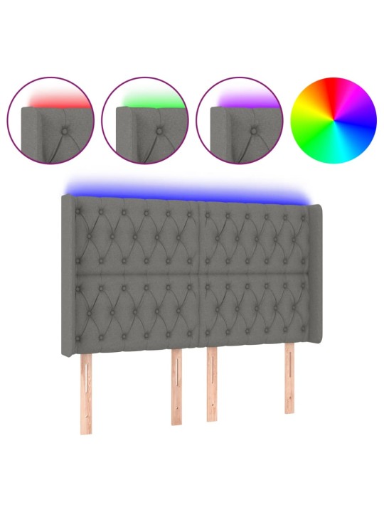 Gultas galvgalis ar LED, 163x16x118/128 cm, tumši pelēks audums