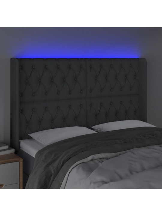 Gultas galvgalis ar LED, 163x16x118/128 cm, tumši pelēks audums