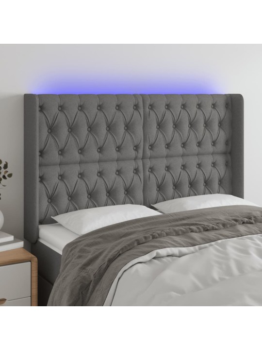 Gultas galvgalis ar LED, 163x16x118/128 cm, tumši pelēks audums