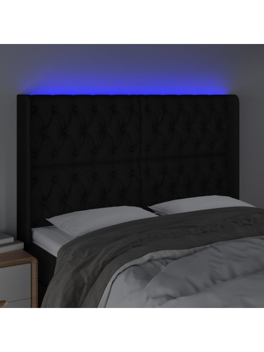 Gultas galvgalis ar LED, 163x16x118/128 cm, melns audums