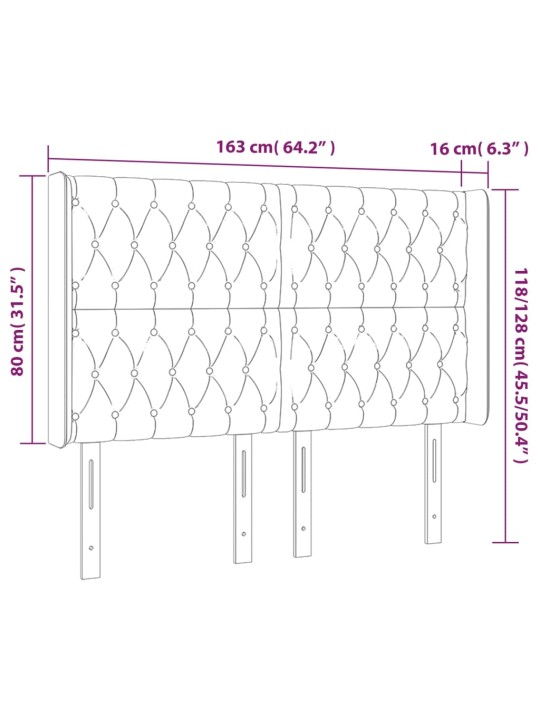 Gultas galvgalis ar LED, 163x16x118/128 cm, melns audums