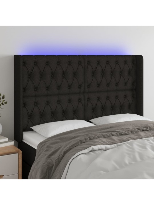 Gultas galvgalis ar LED, 163x16x118/128 cm, melns audums