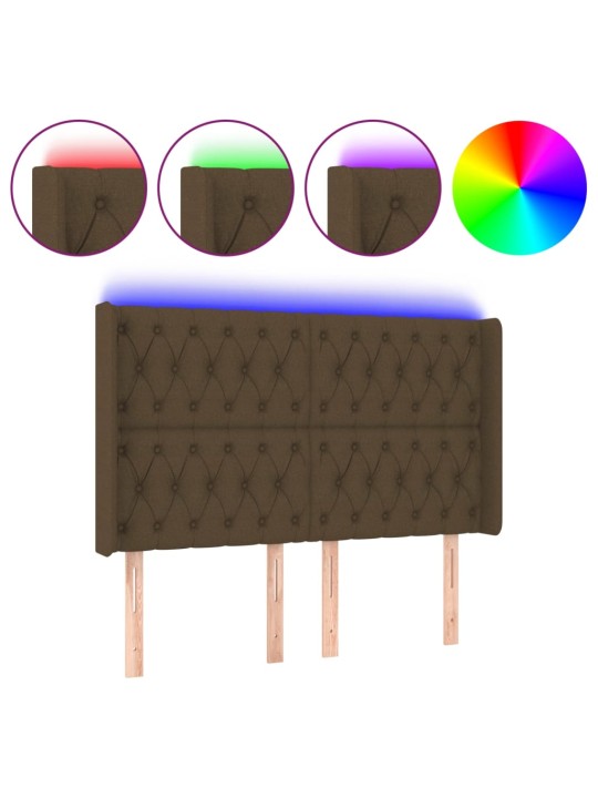 Gultas galvgalis ar LED, 163x16x118/128 cm, tumši brūns audums